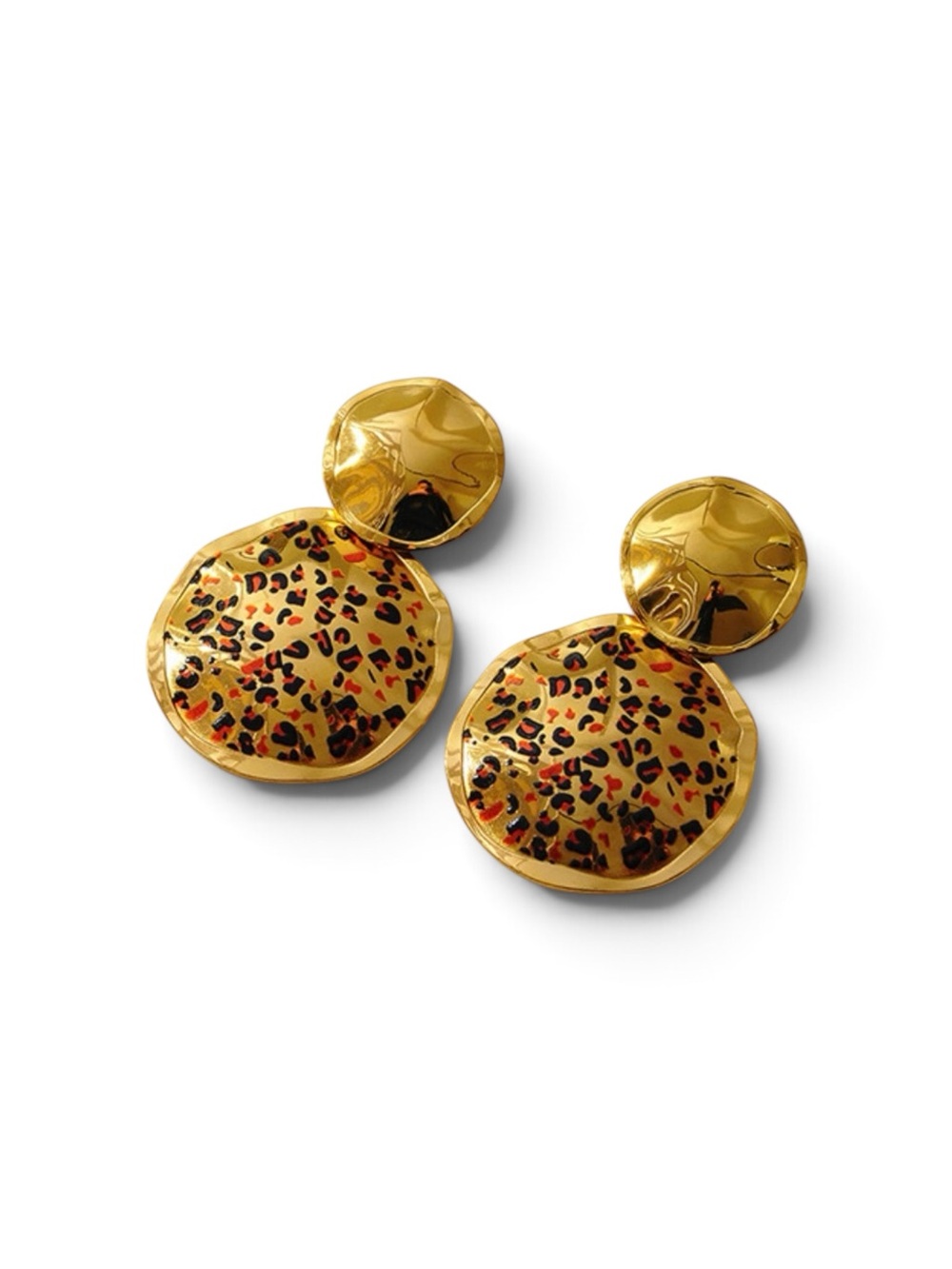 18k Gold-plated Leopard Print Disc Drop oversized Earrings